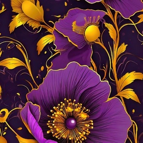 poppies purple and gold flowers