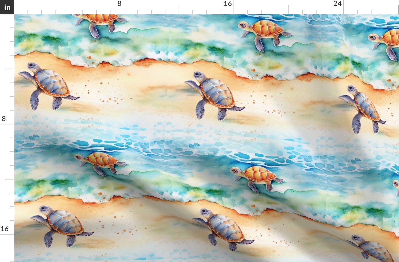 10.81" Squares - Sea Turtles On Beach Quilt Squares (Not a Pattern)