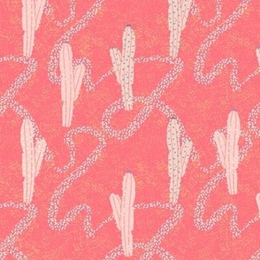  Cactus and  Swirling Tumbleweeds, Coral and Peach