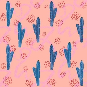 Cactus and  Swirling Tumbleweeds, Blue and Peach