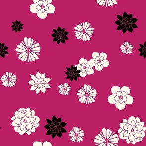 minimalist Florals in black, white and hot pink  Design #093