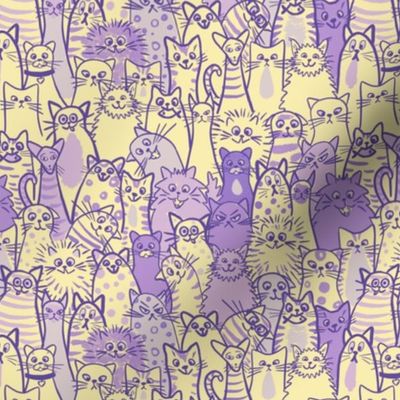 Cat crowd - small scale - yellow and purple