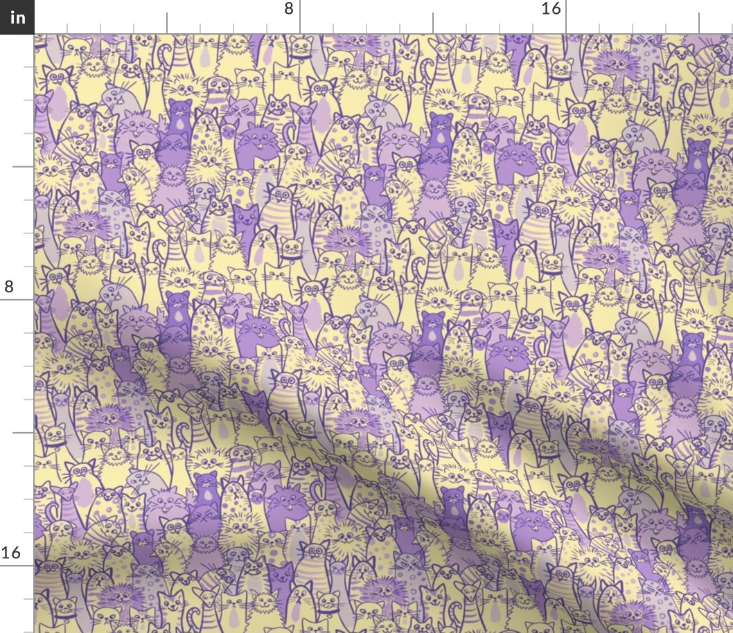 Cat crowd - small scale - yellow and purple