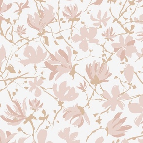 (L) Star Magnolias | Soft Blush, Pale Rose Cream and Gold on Off-White | Large scale