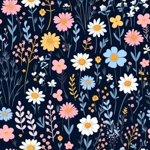 Midnight Meadow - Floral Fabric Pattern