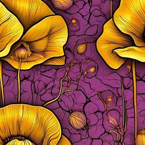 Gold poppies on a purple backgroung XL