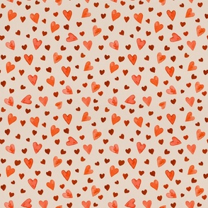 (S) Coral Watercolor Hearts on Cream