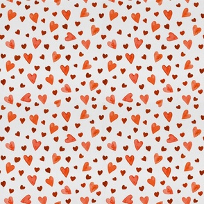 (S) Coral Watercolor Hearts on White