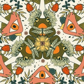 Retro Toadstool Psychedelic Frogs, Surreal Mushrooms, and Blooms