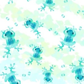 Happy green frogs with dew drops// small