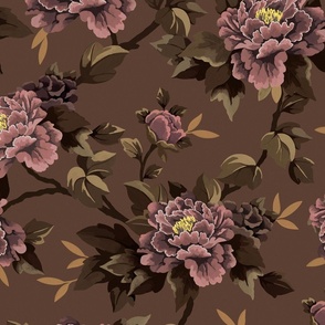 Peony Pattern - Warm Brown, Large Scale