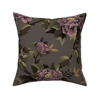 Peony Pattern - Grey Brown, Large Scale