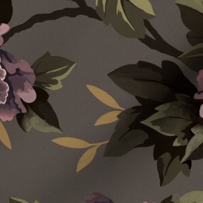 Peony Pattern - Grey Brown, Large Scale