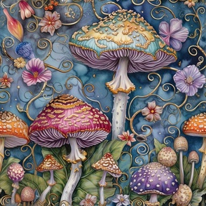 Colorful Rainbow Enchanted Mushroom Fantasy Magic Garden