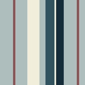 Indigo Blue White Mauve Stripes  (Medium Scale)