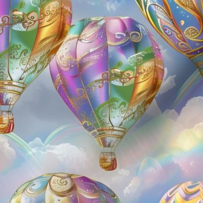 Colorful Hot Air Balloons with Rainbows and Clouds