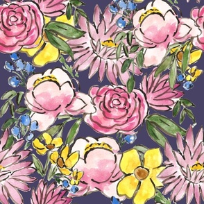 spring  cottage floral bouquet on navy
