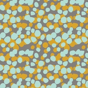 Contemporary meets playful charm in our modern chunky confetti dot pattern in mustard yellow and pale turquoise. Perfect for adding a pop of personality to your space and projects.