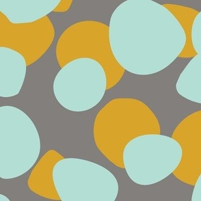 Contemporary meets playful charm in our modern chunky confetti dot pattern in mustard yellow and pale turquoise in large scale. Perfect for adding a pop of personality to your space and projects.