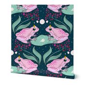 Different princess Frog lake Light pink on Denim blue Large scale