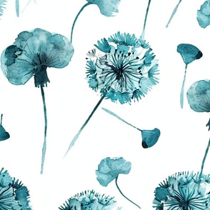 Teal Dandelions on White