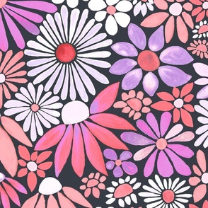 Cheerful Daisy Design - Pink and Purple - Large Scale