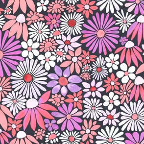 Cheerful Daisy Design - Pink and Purple - Mid Scale