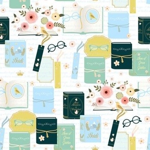 Books and Bookmarks Teal and Blue on white