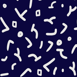 Abstract Doodle Marks - Off White on Navy Blue