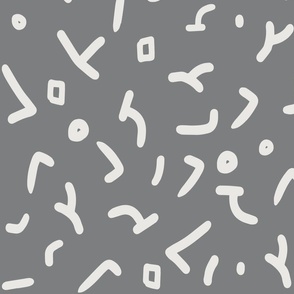 Abstract Doodle Marks - Off White on Ash Grey