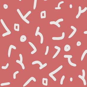 Abstract Doodle Marks - Off White on Salmon Pink