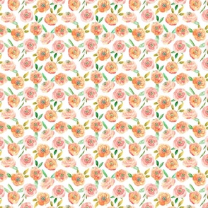 Peach Peony Watercolour Flowers in White