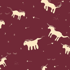 Flying Unicorns, Fairy Dust and Stars in Cream and Red