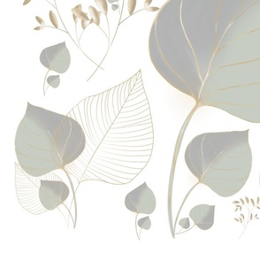 "Nature's Elegance: Leaves and Twigs in Pastel Green and Gold"1