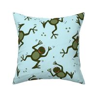 514 - Froggy frog jump jump! happy little creatures dancing full of joy  - Frog Dance in aqua and dark forest green, cute amphibians with smiley happy faces, for kids décor, curtains, wallpaper, apparel, swim wear and bags