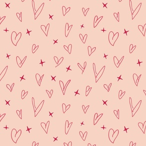 pink scribbled heart, love doodle, romantic hearts with stars (large)