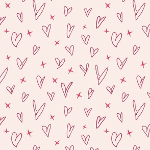 light pink scribbled heart, love doodle, romantic hearts with stars (large)