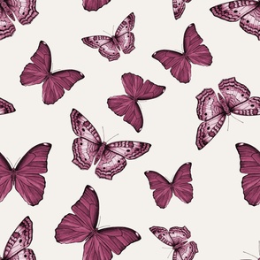 Tossed butterflies pink watercolor on white - large scale