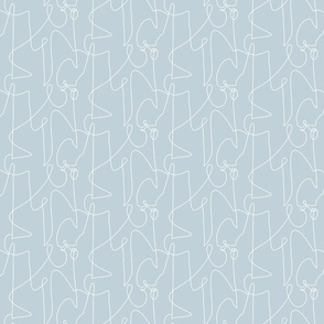 (S) Continuous Line Art Modern Abstract Scribble Coastal Pale Blue Gray and White