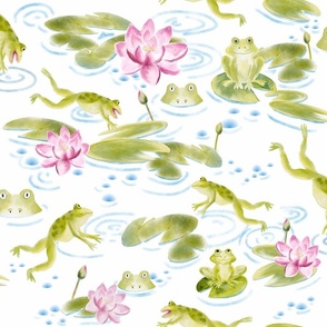 Leapfrogs Watercolour Frogs and Waterlilies