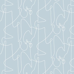 (M) Continuous Line Art Modern Abstract Scribble Pale Blue Gray and White
