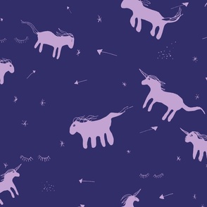Flying Unicorns, Fairy Dust and Stars in lilac and purple