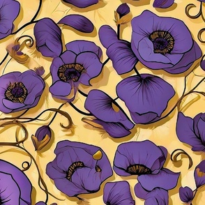 Purple poppies on gold background