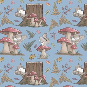 Scampering Squirrels  - medium scale, light blue