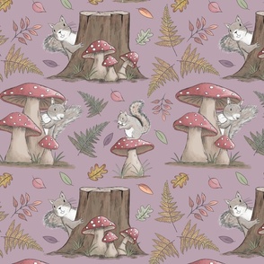 Scampering Squirrels  - medium scale, lavender