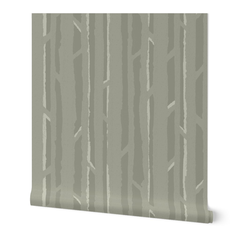 Sleek Birch Forest Abstract Tree Silhouettes in Antique Pewter Monochrome Shades