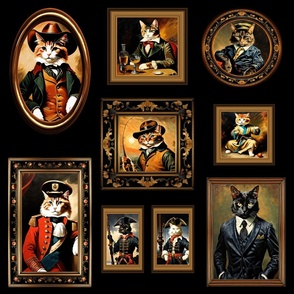 21" Cat Oil Painting Pattern | Vintage Aesthetic | Victorian Portrait | Black Background