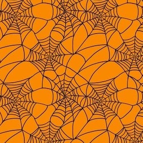 Spooky Black Spider Webs Halloween on Orange