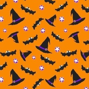 Halloween Witches Hats & Bats Black and Orange