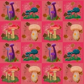 Mushroom Patchwork Quilt Blocks Pink (2  inch squares on fabric)